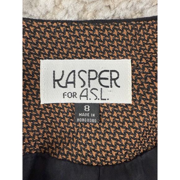 Kasper ASL Size 8 4 Button Blazer Jacket Brown Long Sleeve Lined Round Neck - Picture 6 of 8